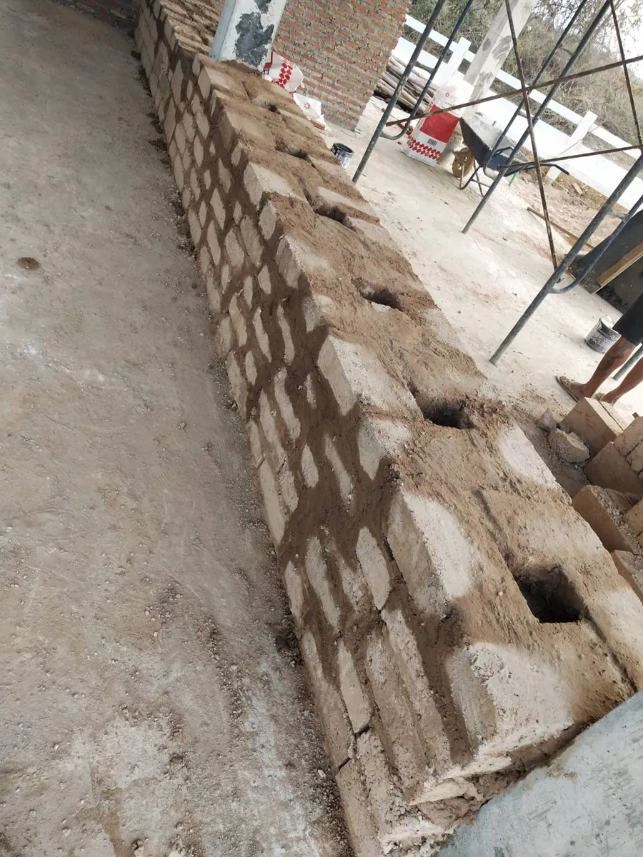 60 cm earth block wall under construction