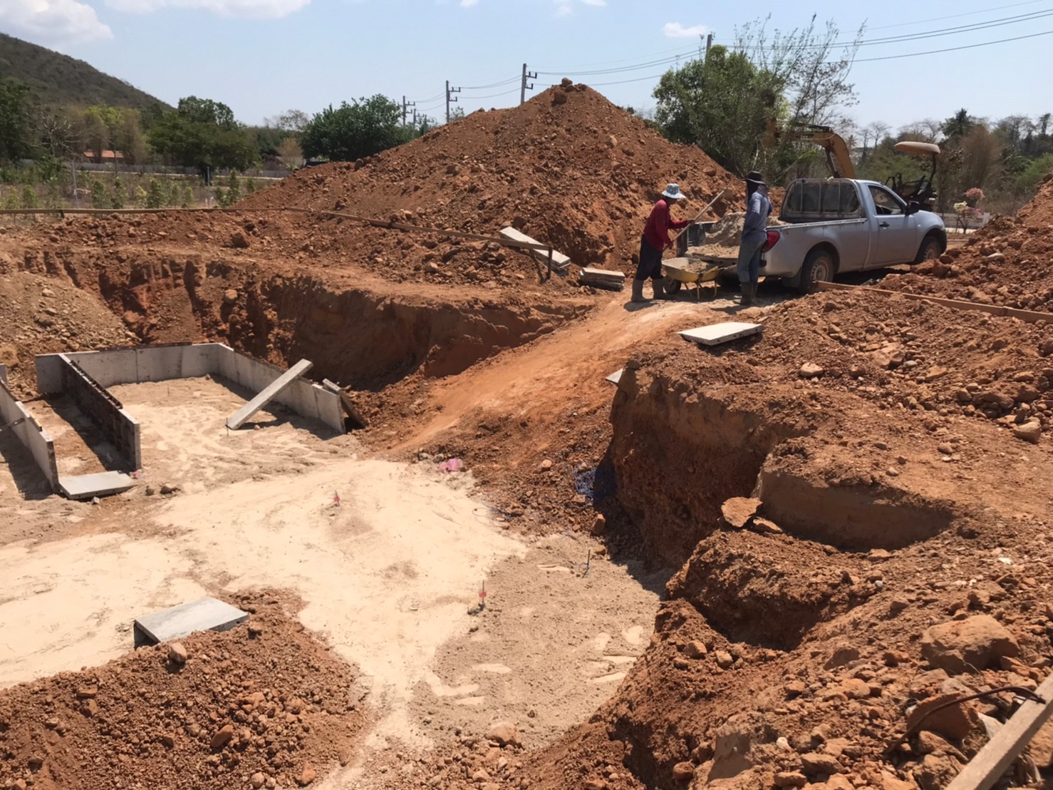 Foundation excavation soil reused for earth blocks