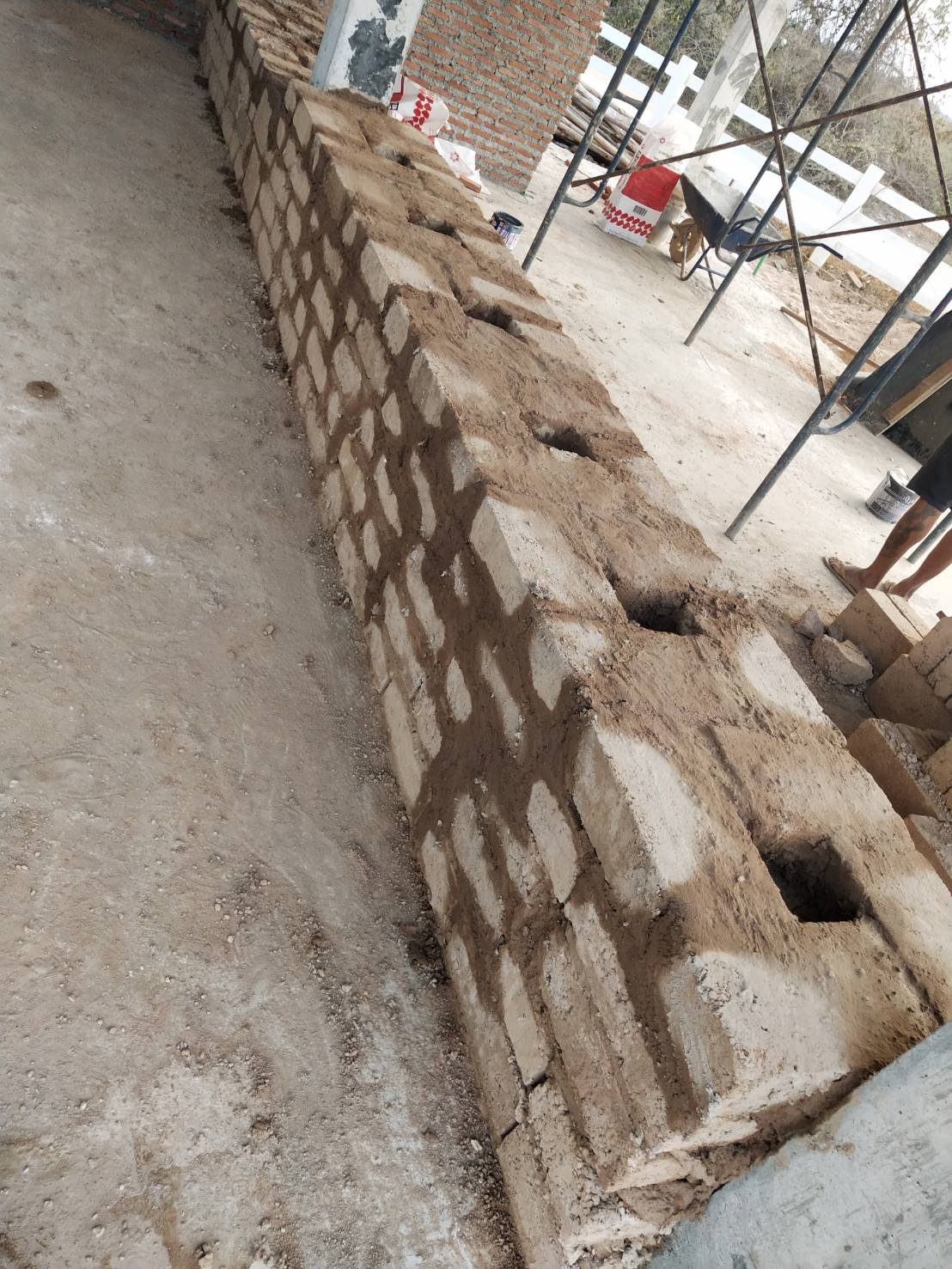 60 cm earth block wall under construction