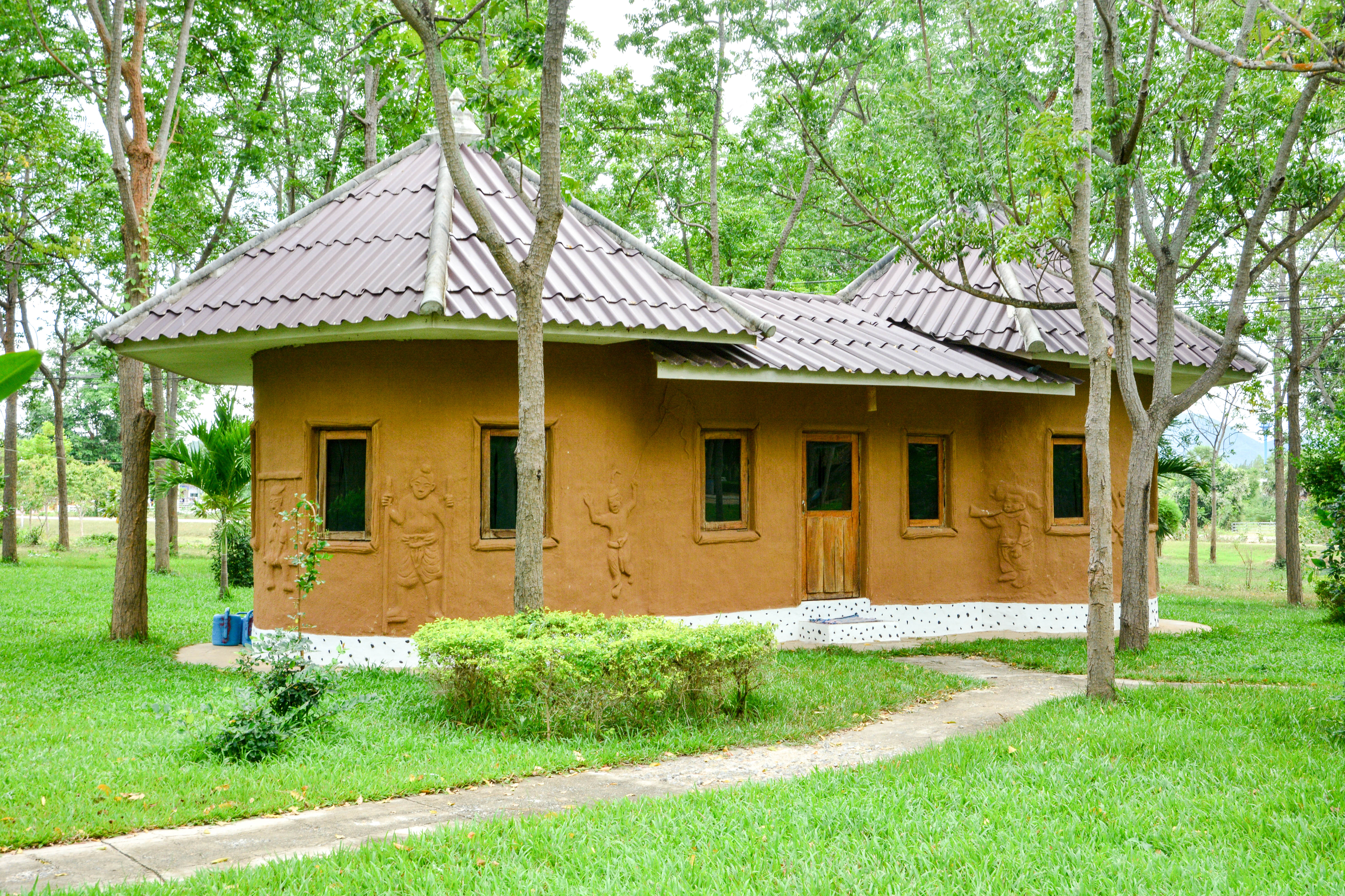 Earth block house built by participants